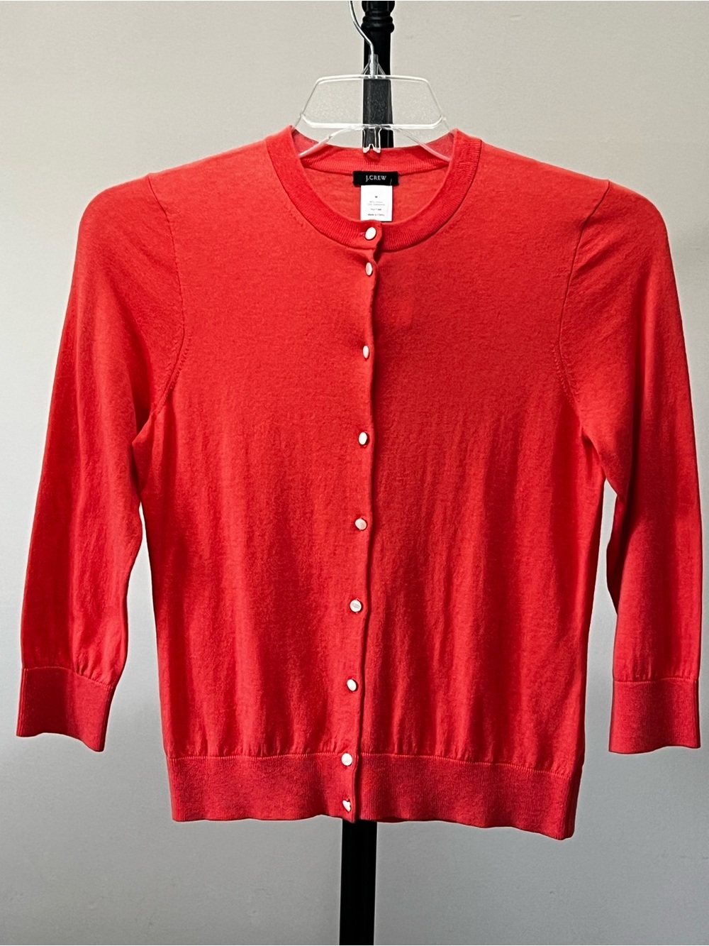 J. Crew NWT Red Merino Wool Button Up Crewneck Cardigan Sweater Size Medium